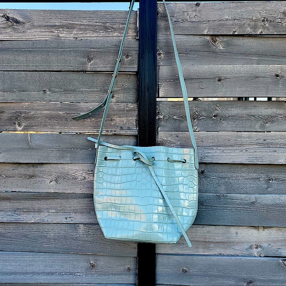 Mansur Gavriel Blue Croc Mini Bucket Bag - Picture 3 of 14